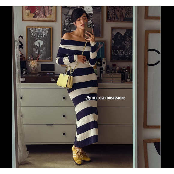 ZARA Striped Knit Off Shoulder Midi Dress NWT Size M - Picture 14 of 16